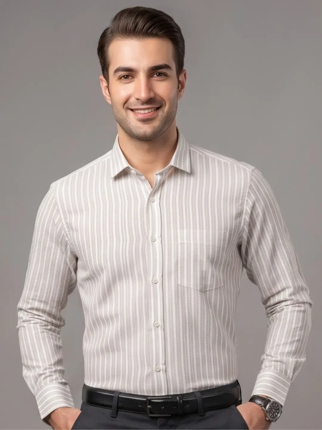 LIVE IN Men Pink Slim Fit Striped Casual Shirt - LS11F149WPSM