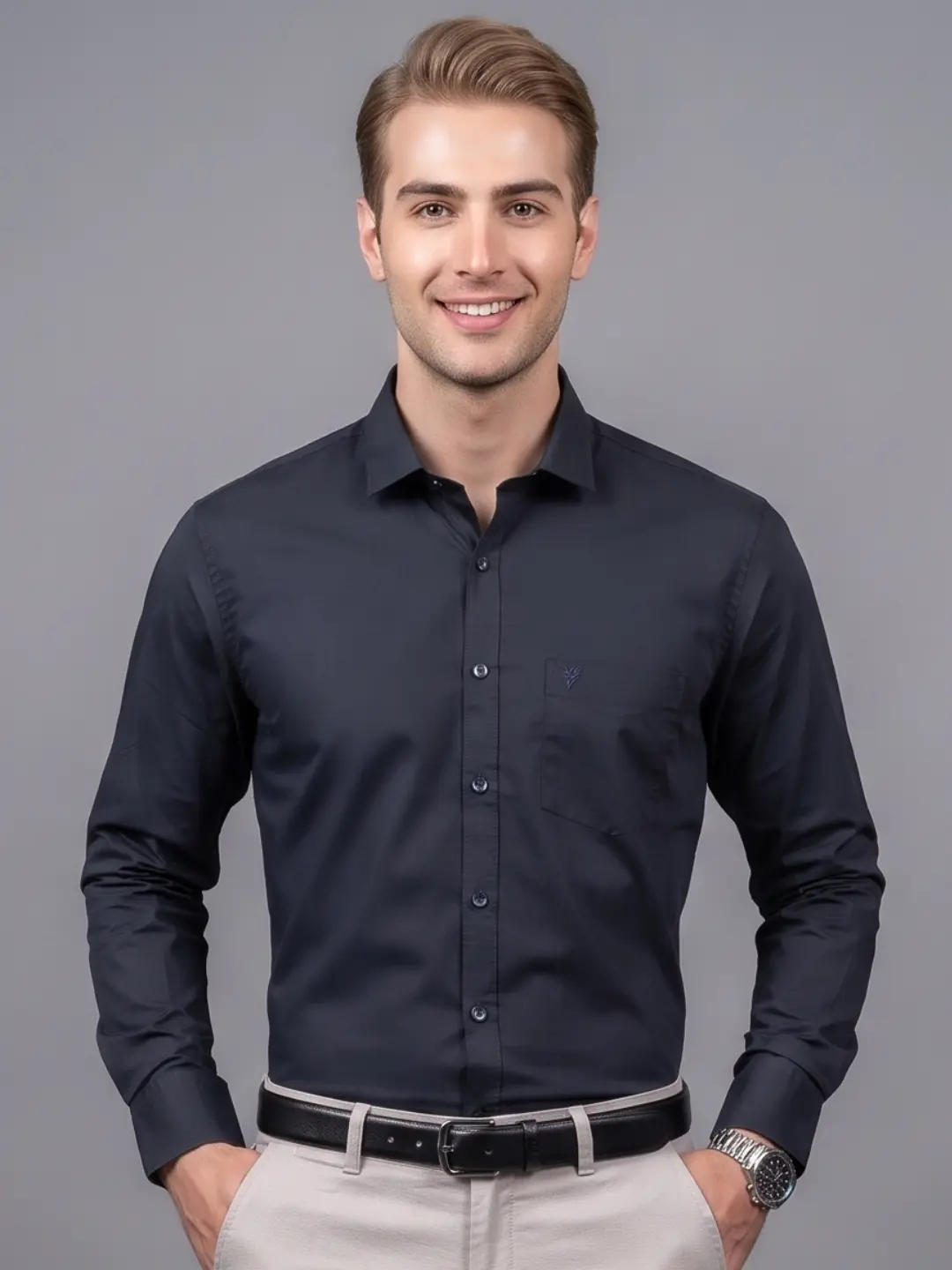 LIVE IN Men NAVY Slim Fit Solid Casual Shirt - LS11F336CSPU