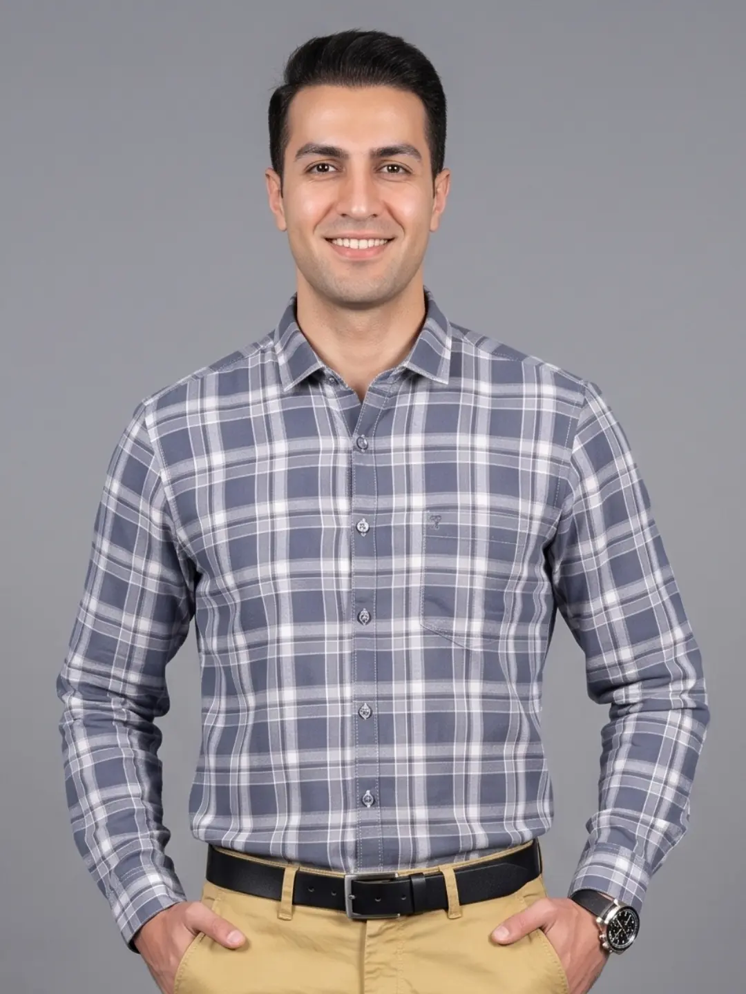 LIVE IN Men Blue Slim Fit Checks Casual Shirt - LS11F420PCMG