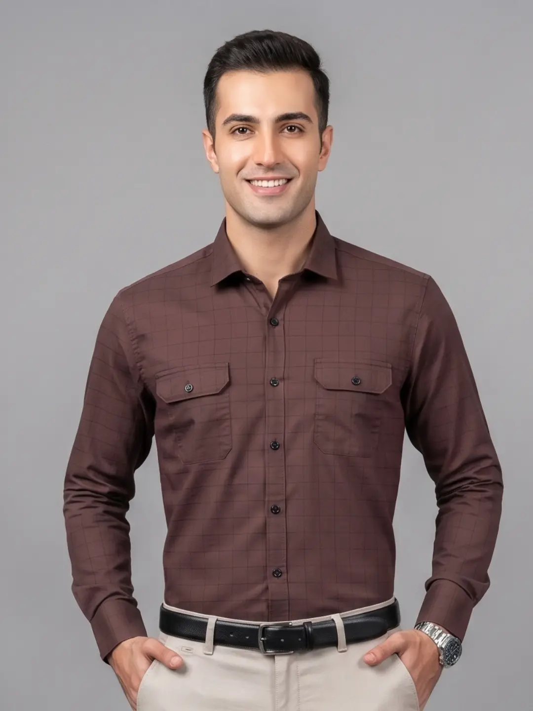 LIVE IN Men Maroon Slim Fit Checks Casual Shirt - LS11F589HSDG