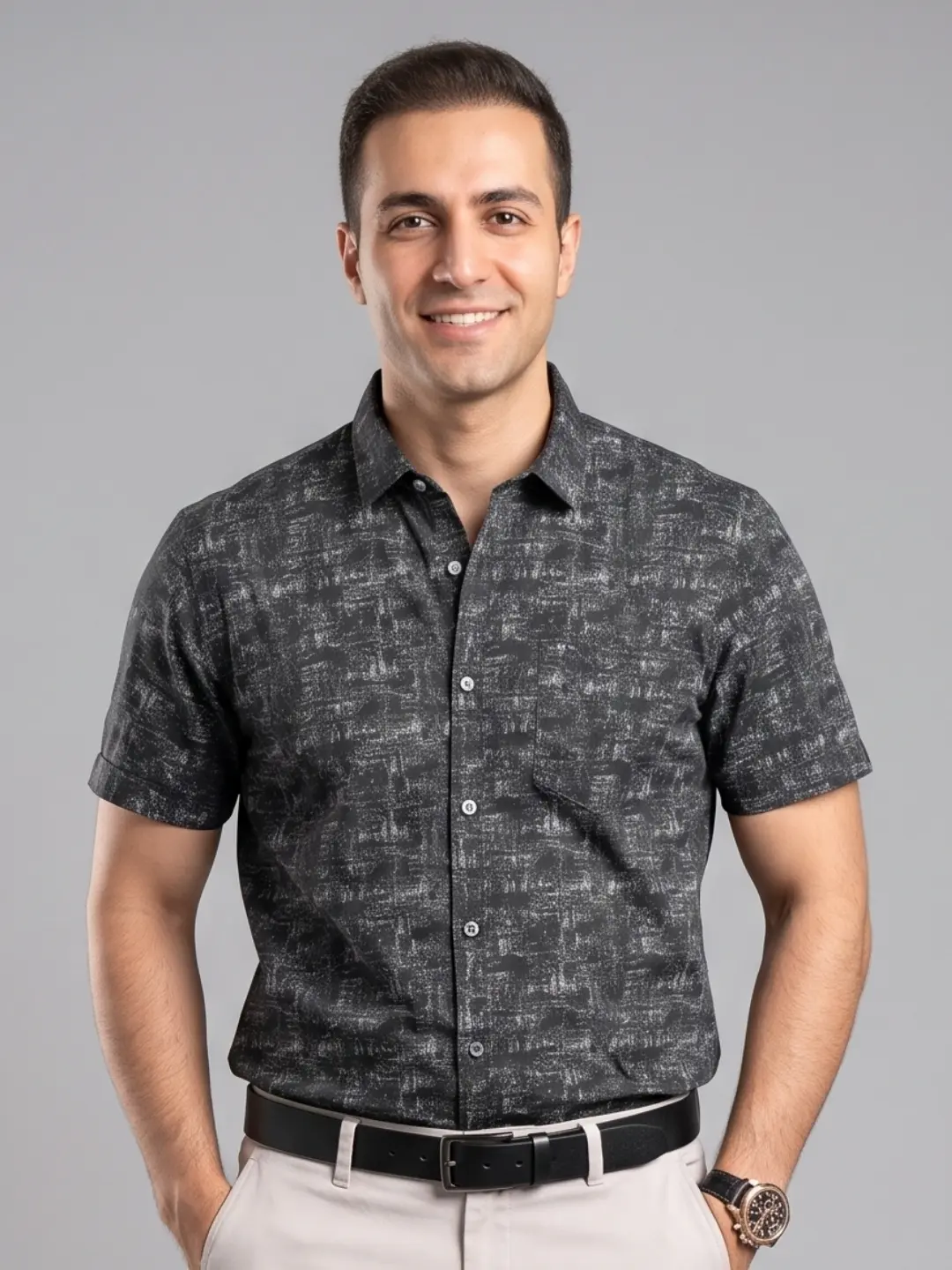 LIVE IN Men Black Slim Fit Printed Casual Shirt - LS11H502PPOB