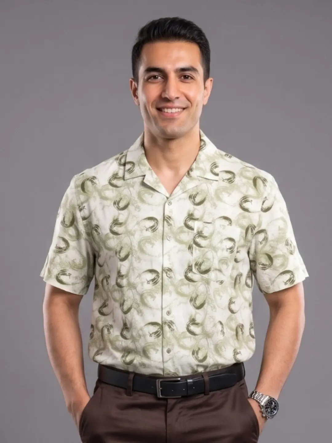 LIVE IN Men Green Slim Fit Printed Casual Shirt - LS11H530PPLG