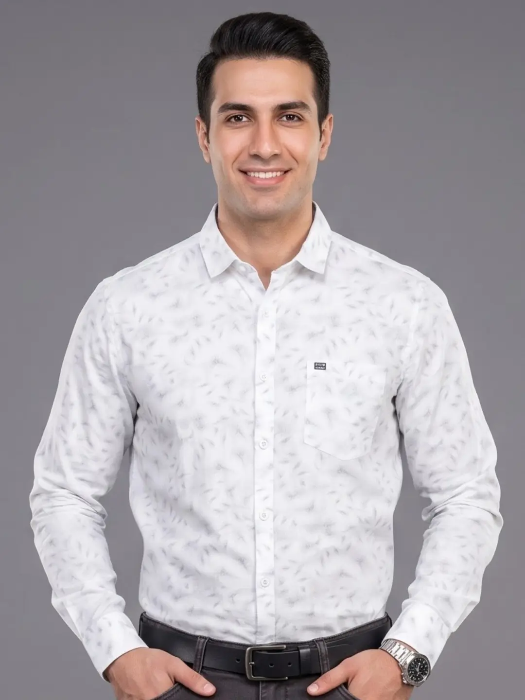 LIVE IN Men White Slim Fit Printed Casual Shirt - LS12F131WPPW