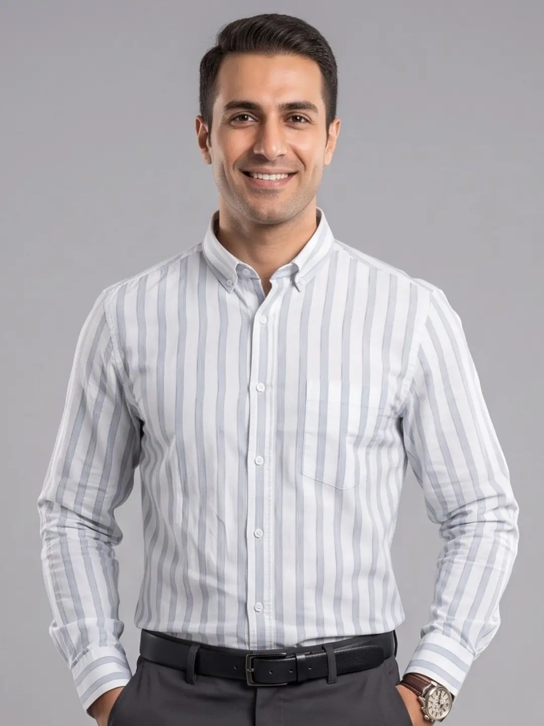 LIVE IN Men White Slim Fit Striped Casual Shirt - LS12F133WTSW