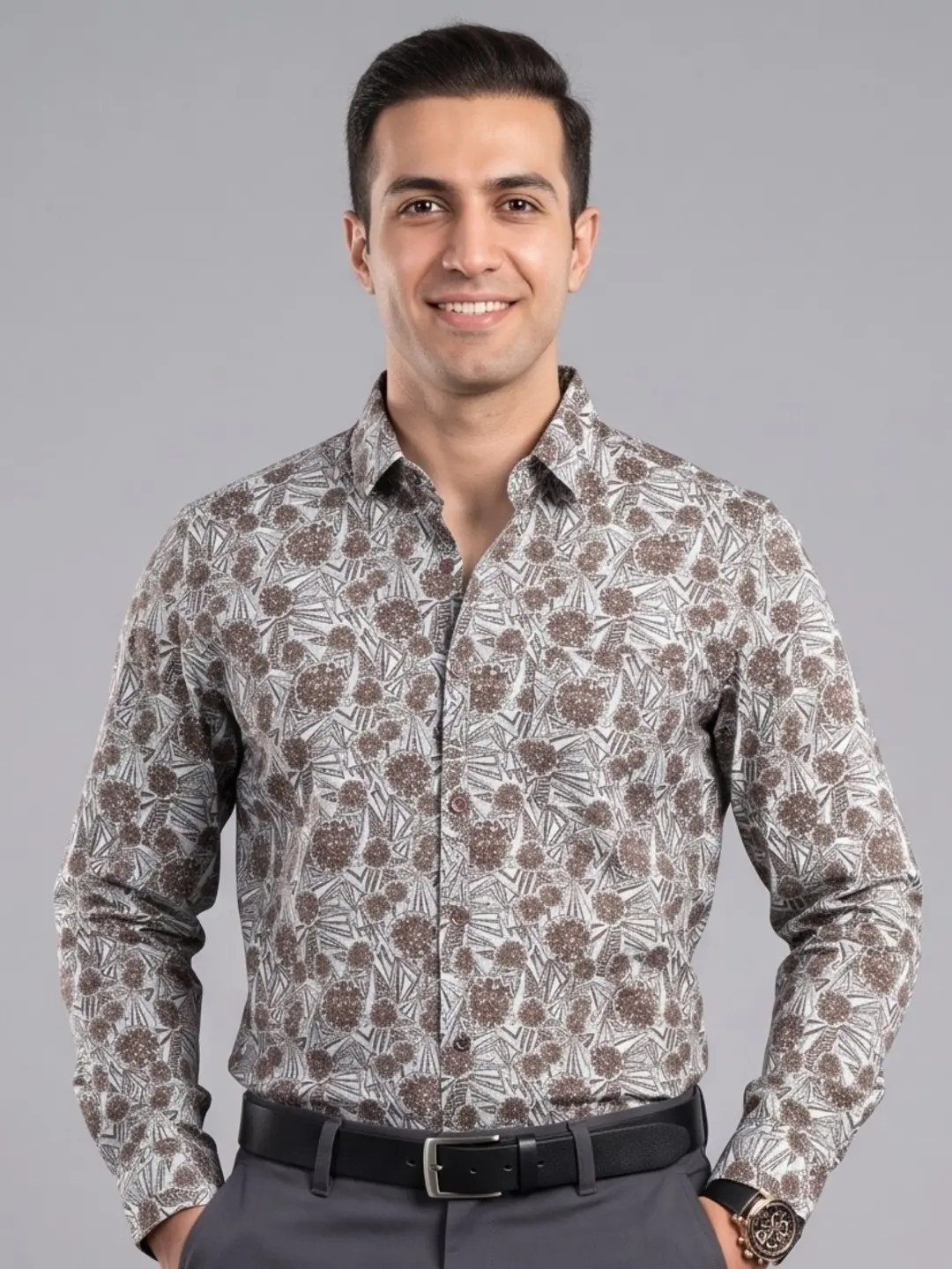 LIVE IN Men Grey Slim Fit Printed Casual Shirt - LS12F143WPSR