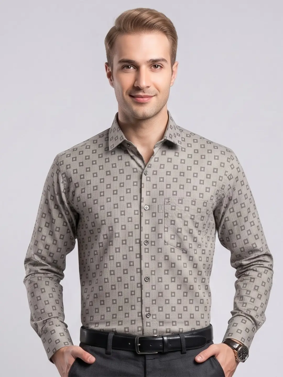 LIVE IN Men Grey Slim Fit Printed Casual Shirt - LS12F154WPSK