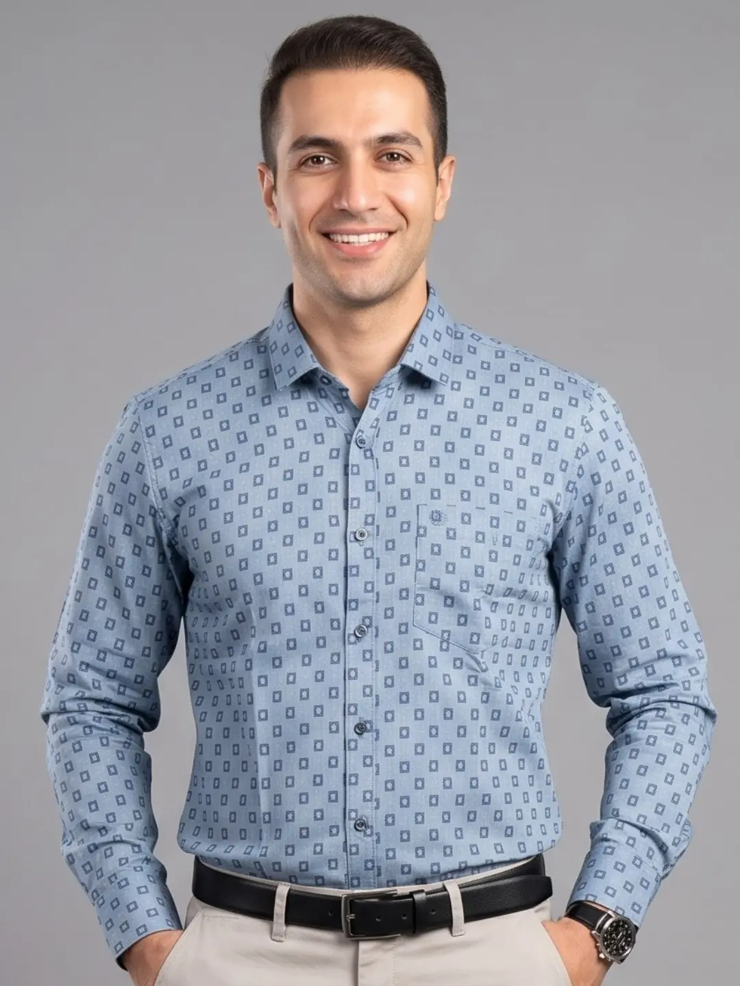 LIVE IN Men Grey Slim Fit Printed Casual Shirt - LS12F155WPSU