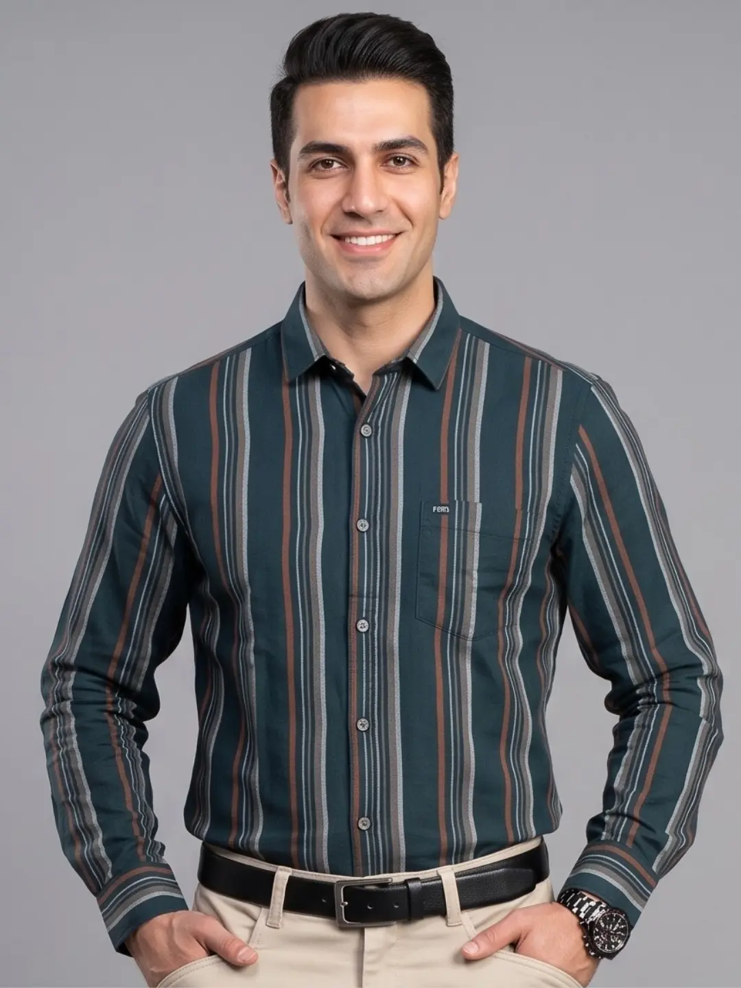 LIVE IN Men Grey Slim Fit Striped Casual Shirt - LS12F263PTTO
