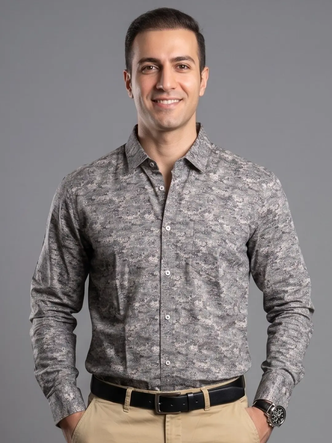 LIVE IN Men Grey Slim Fit Printed Casual Shirt - LS12F284PPSG