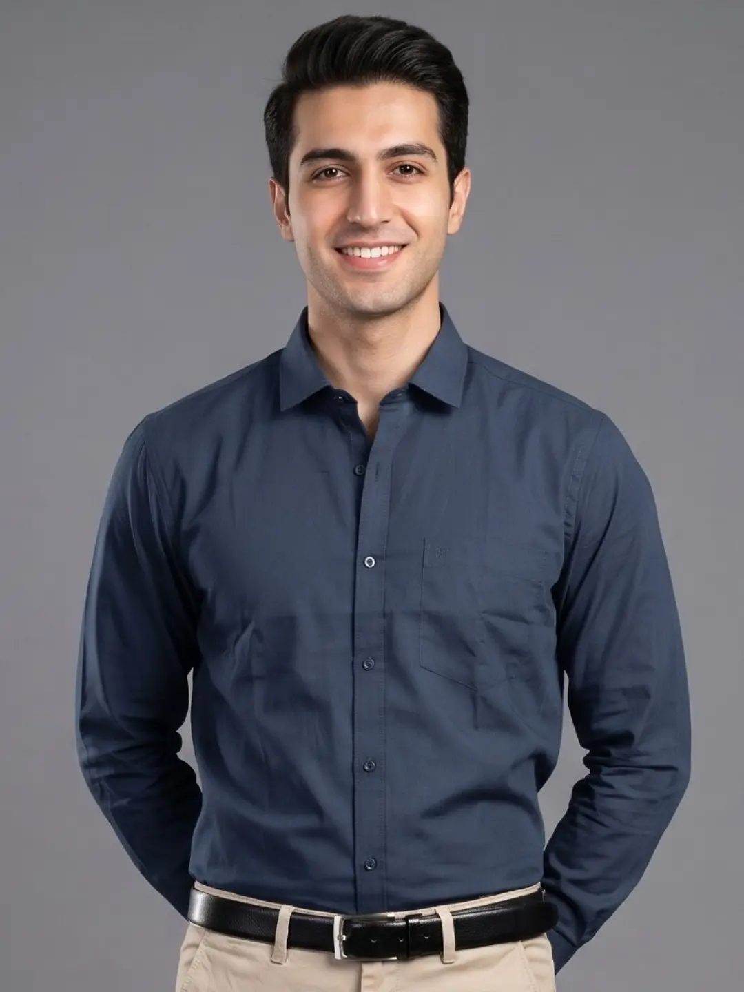 LIVE IN Men Navy Slim Fit Solid Casual Shirt - LS12F318PSDU