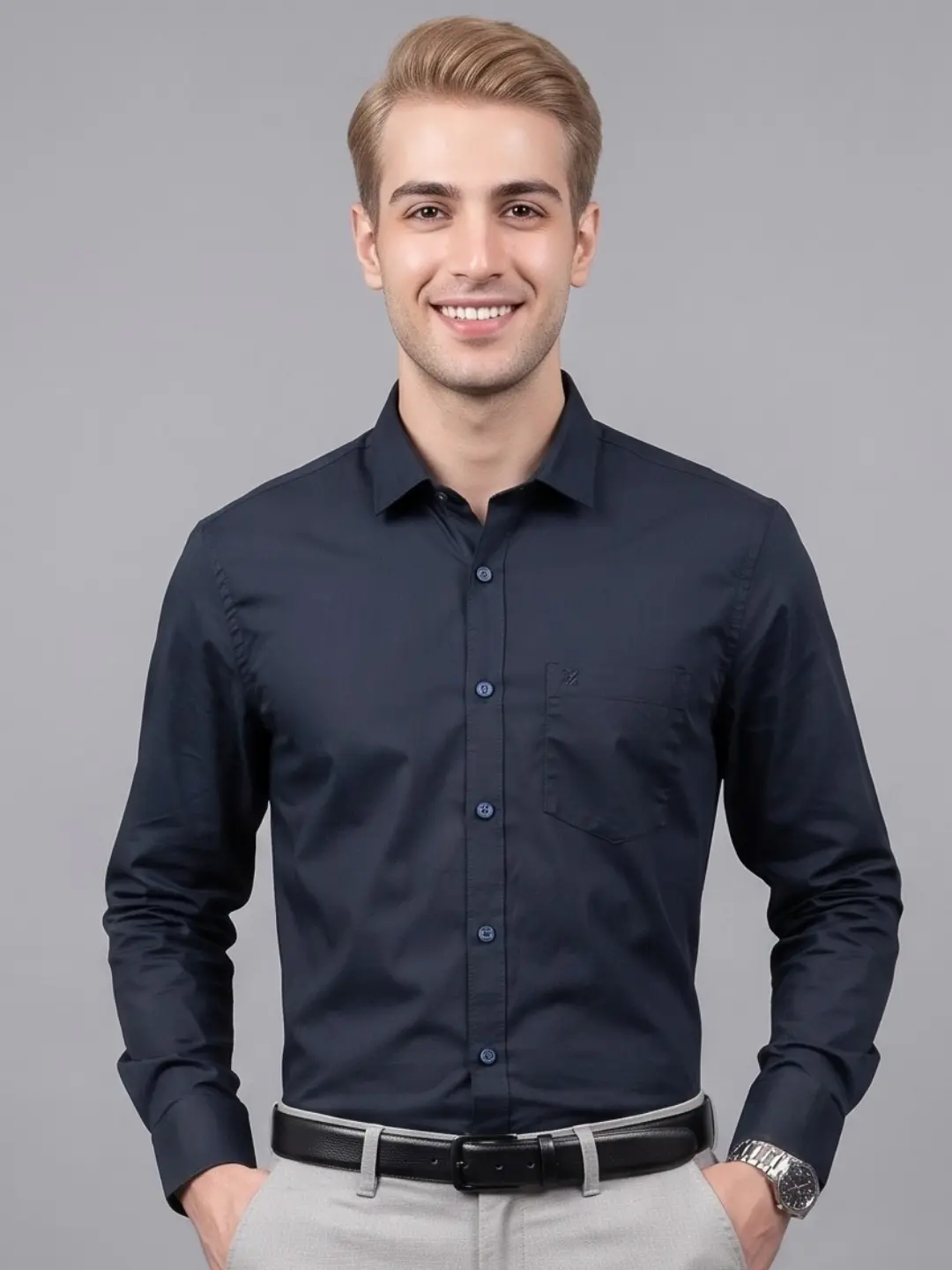 LIVE IN Men Navy Slim Fit Solid Casual Shirt - LS12F348PSPU