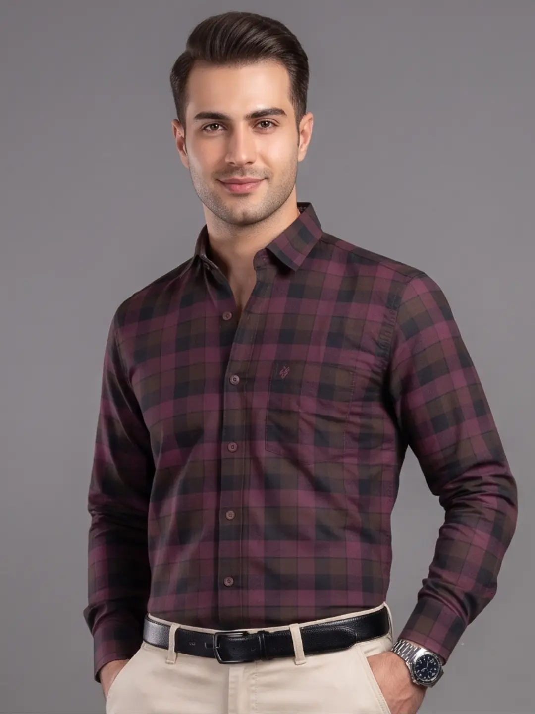 LIVE IN Men Brown Slim Fit Checks Casual Shirt - LS12F367PCOR