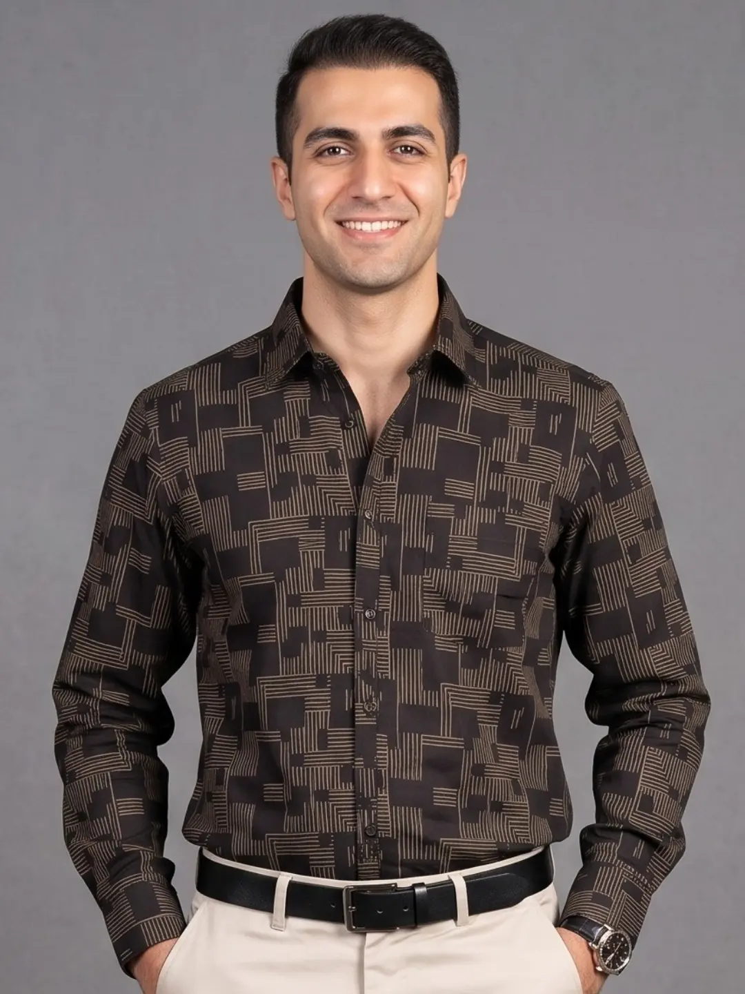 LIVE IN Men Black Slim Fit Printed Casual Shirt - LS12F379PPSR