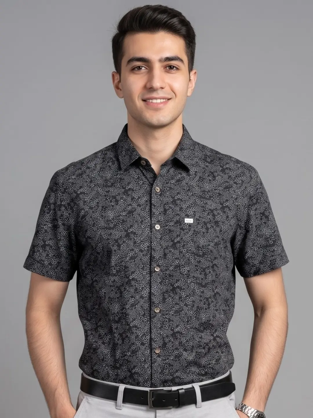 LIVE IN Men Black Slim Fit Printed Casual Shirt - LS12H303PPLB