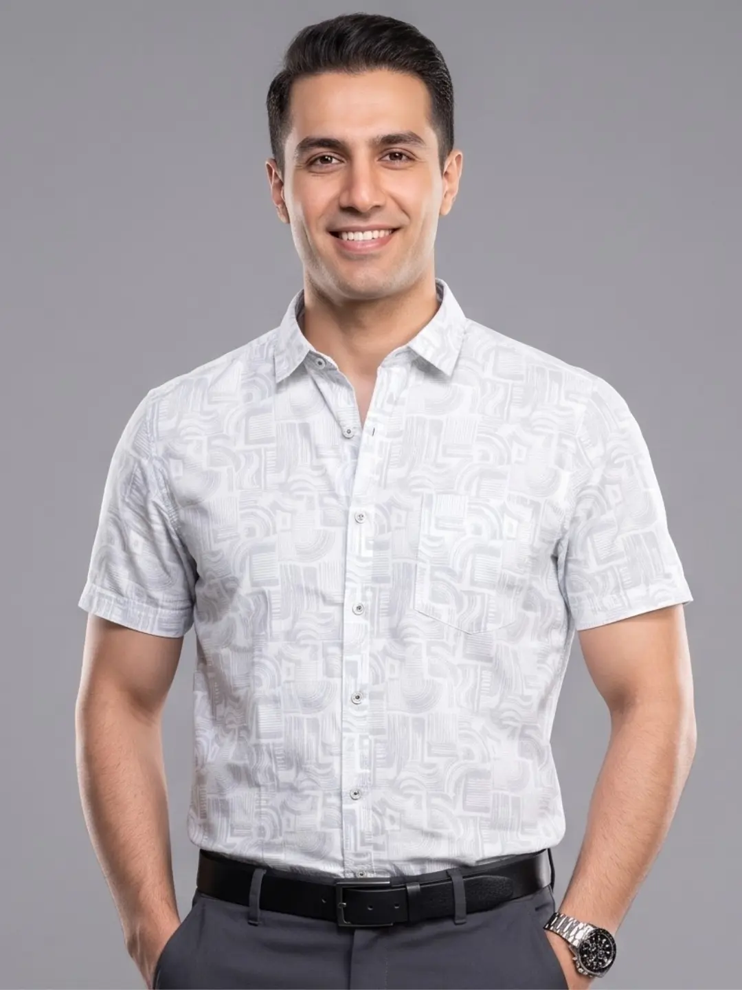 LIVE IN Men White Slim Fit Printed Casual Shirt - LS12H370PPOG