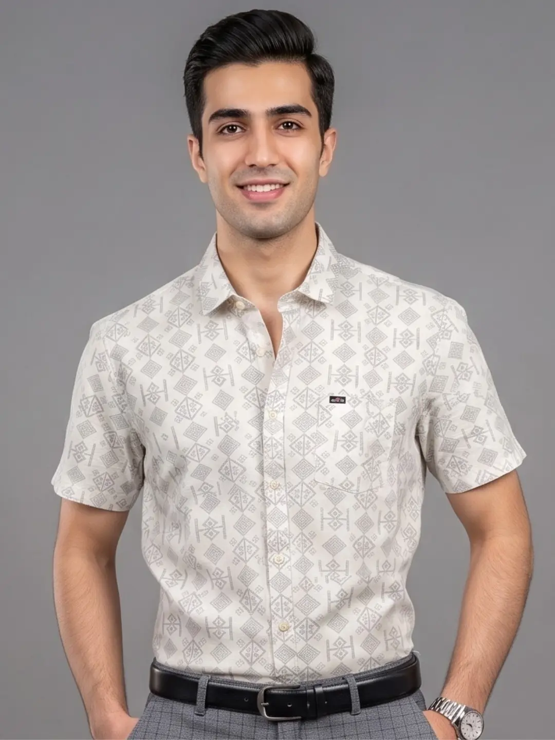 LIVE IN Men Cream� Slim Fit Printed Casual Shirt - LS12H414WPSC