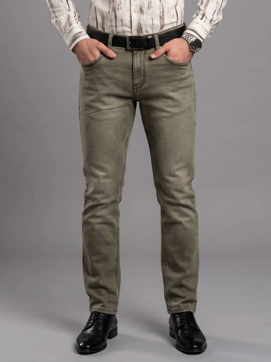 LIVE IN Olive Regular Fit Solid Denim Jeans-SLJP12I135DO