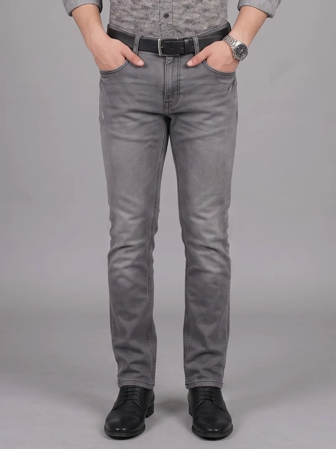 LIVE IN Grey Regular Fit Solid Denim Jeans-SLJP12M140DG