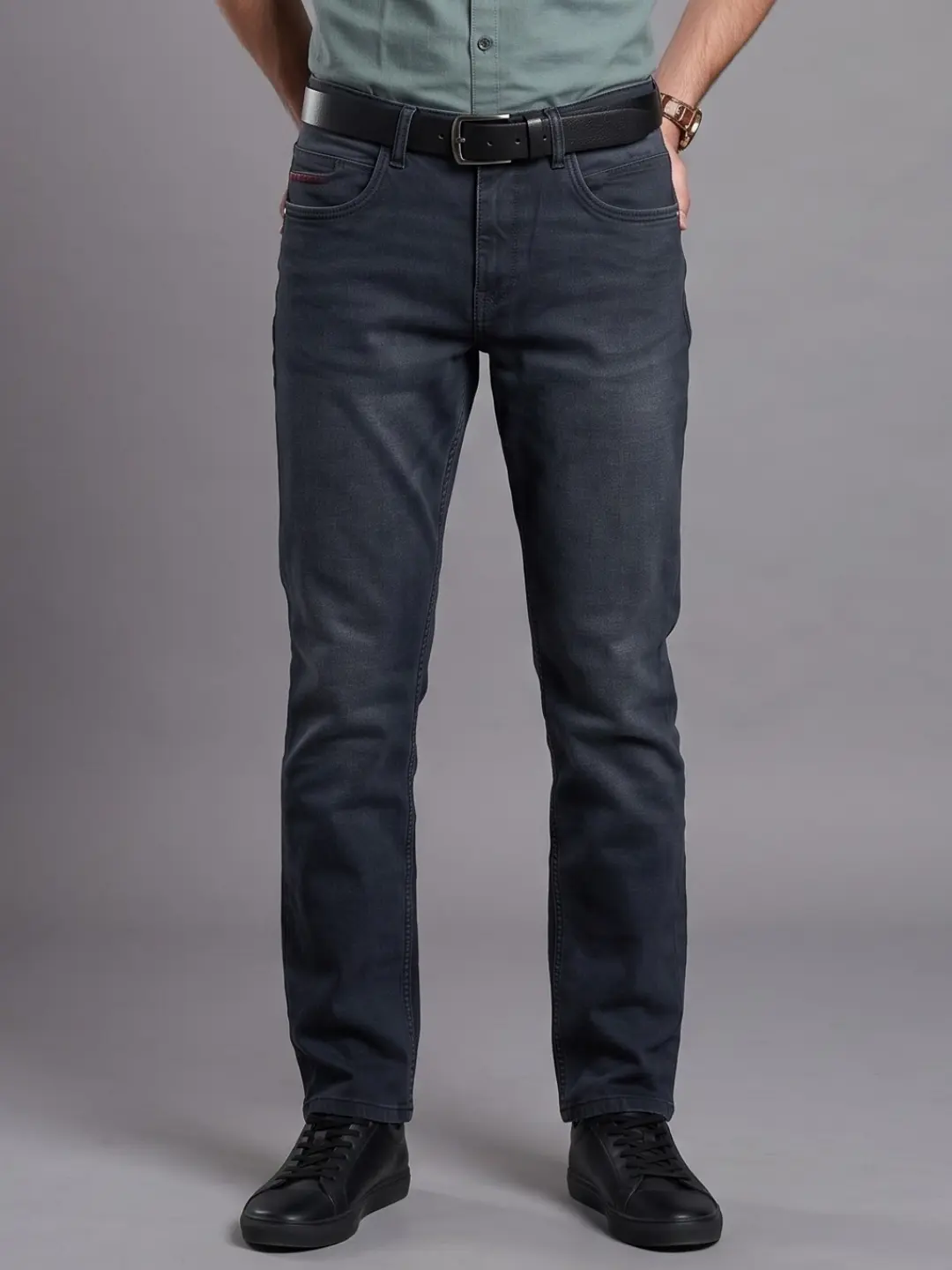 LIVE IN Grey Regular Fit Solid Denim Jeans-SLJP12M142KU