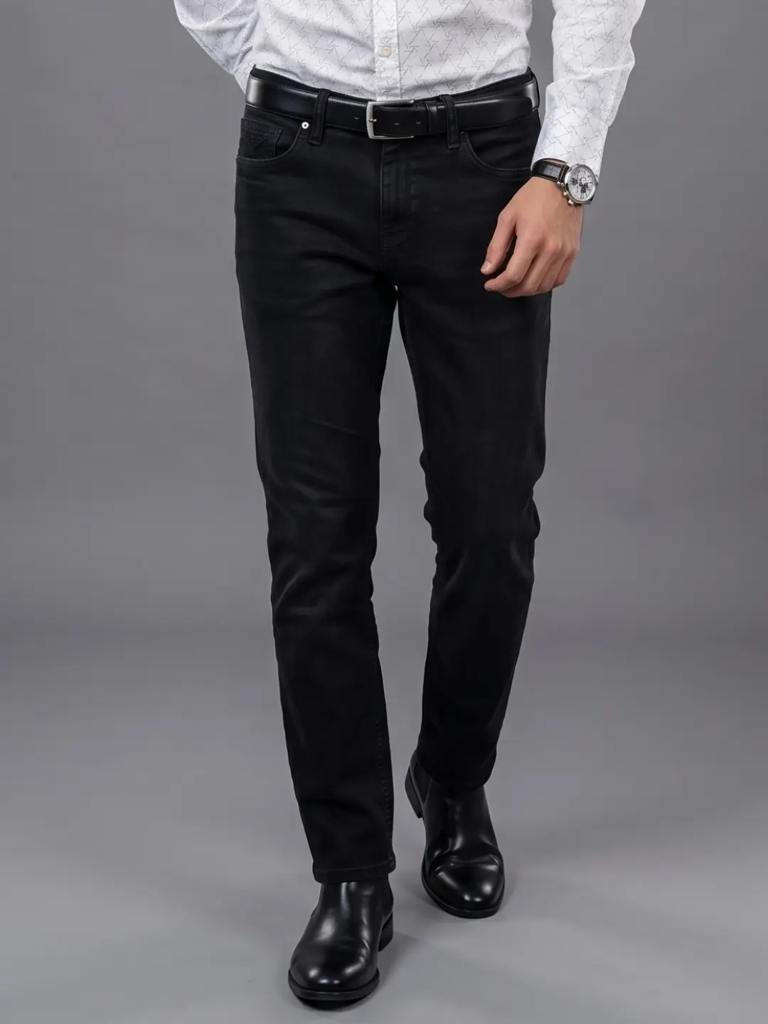LIVE IN Dark Grey Regular Fit Solid Denim Jeans-SLJP12M155KB