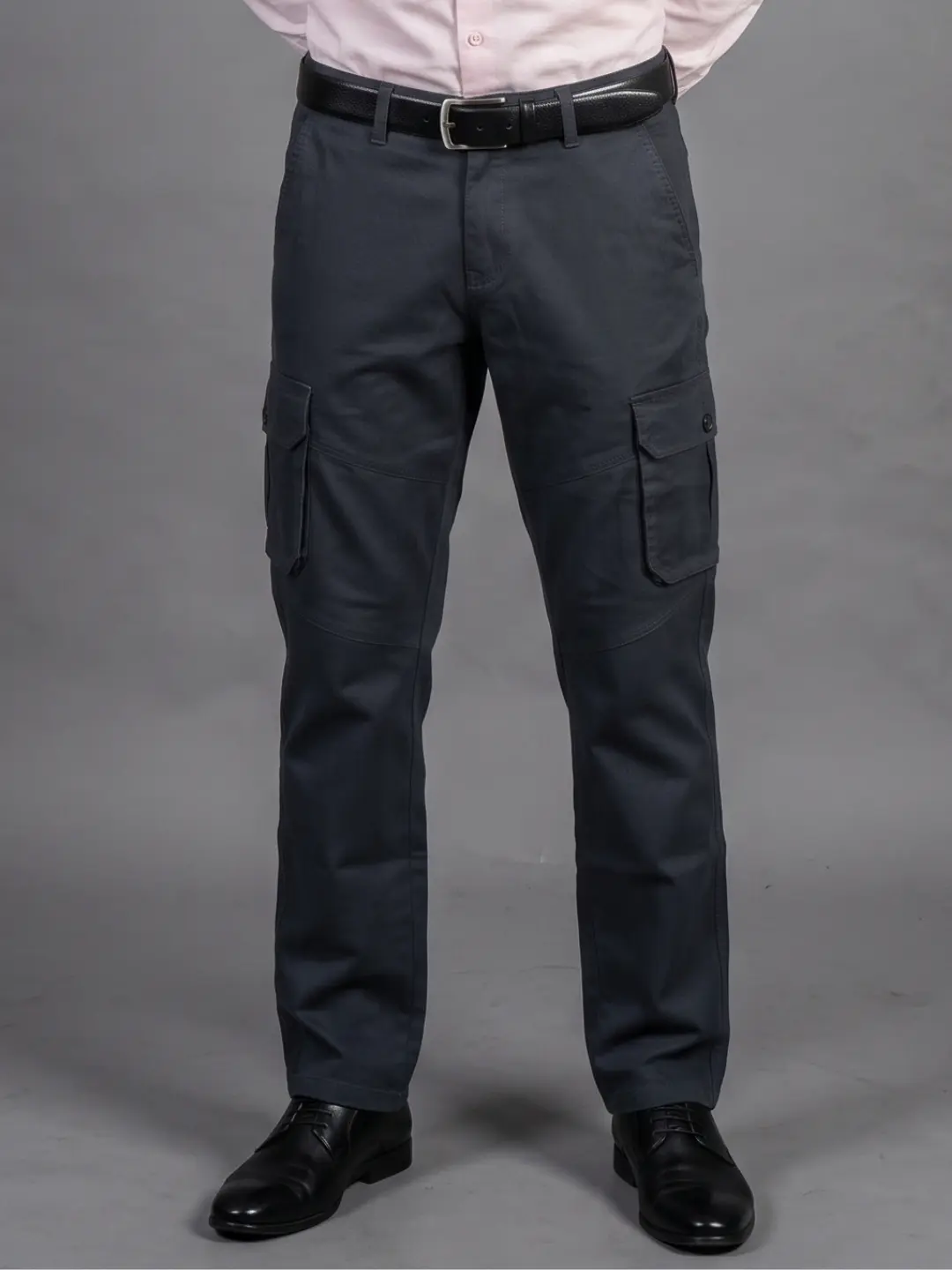 LIVE IN Grey Straight Fit Solid Cotton Cargos-LCG12I119CD2