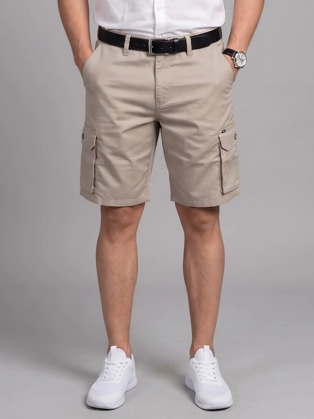 LIVE IN Light Beige Regular Fit Solid Cotton Shorts-LCS12I103CDZ