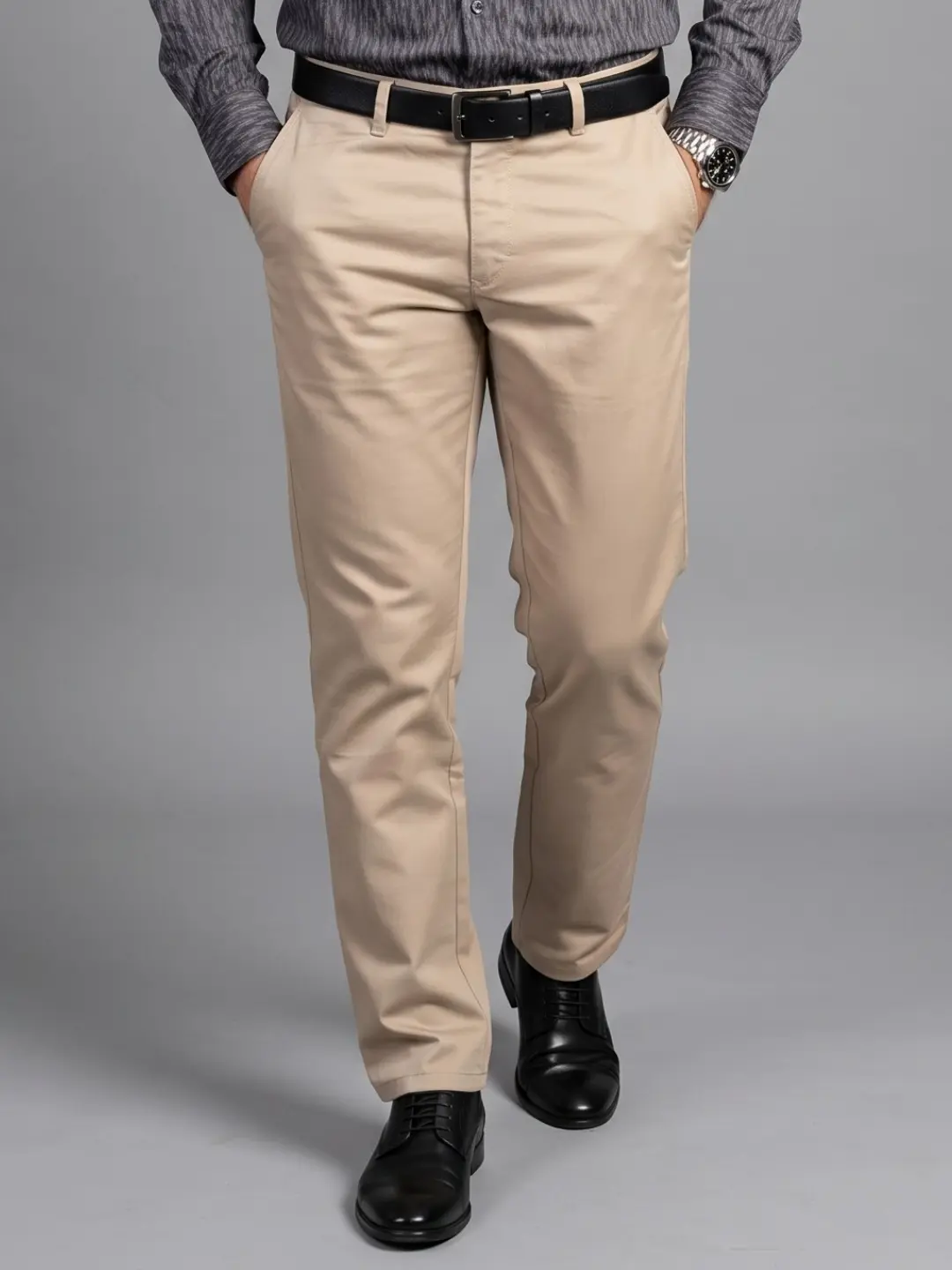 LIVE IN Beige Regular Fit Solid Polycotton Casual Trousers-LMG 03