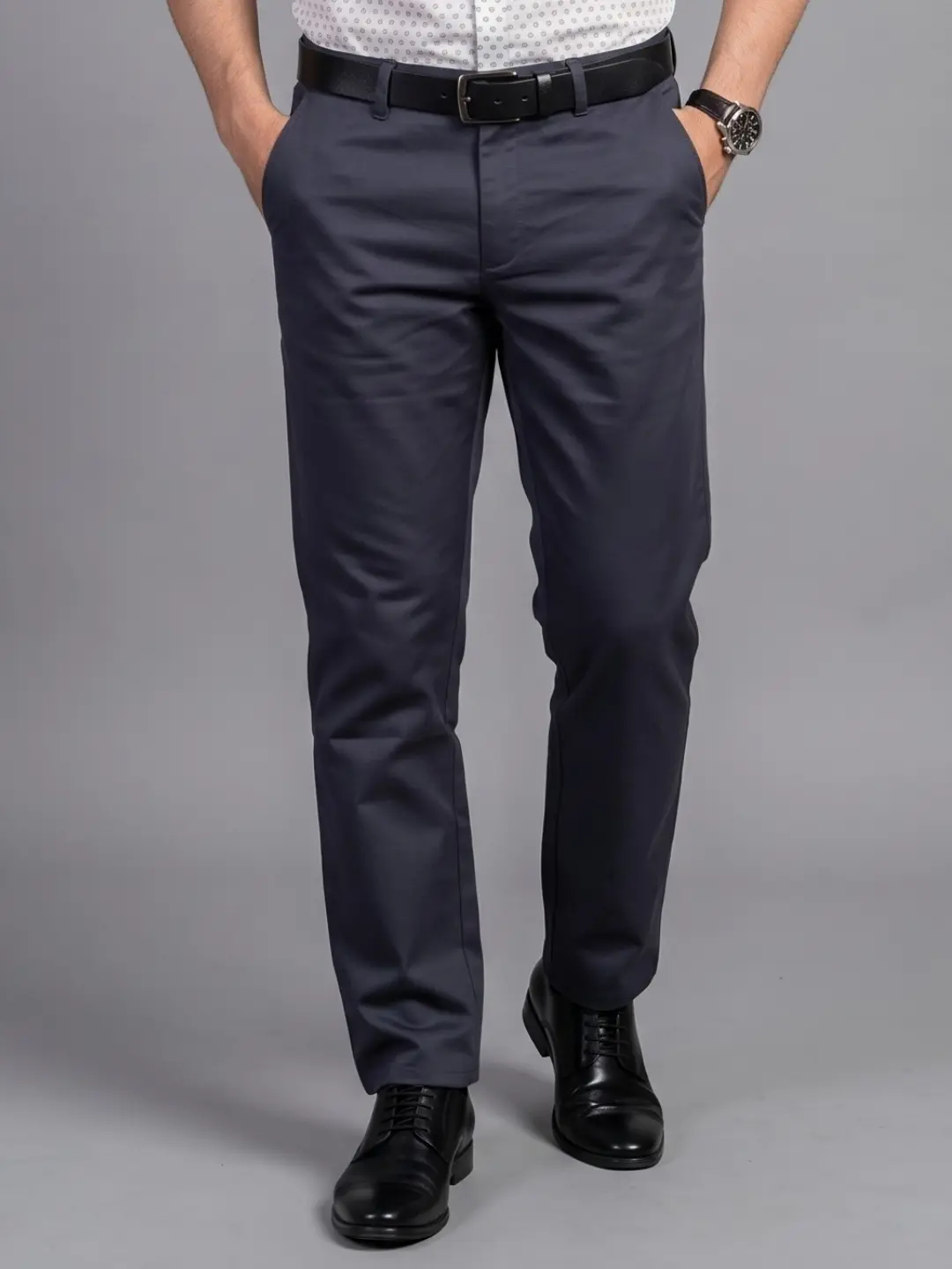 LIVE IN Grey Regular Fit Solid Polycotton Casual Trousers-LMG 06