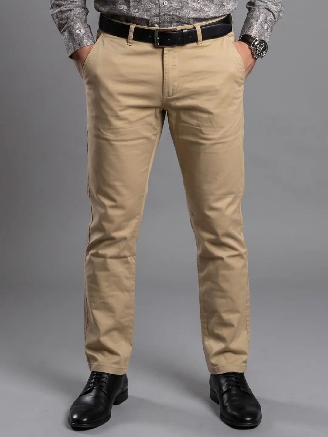 LIVE IN Beige Slim Fit Solid Polycotton Casual Trousers-LPM 01
