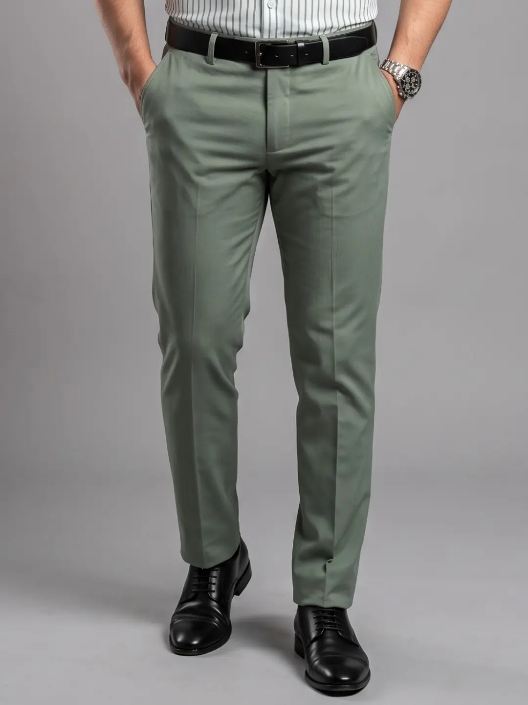 LIVE IN Beige Regular Fit Solid Satin Casual Trousers-LSF 02