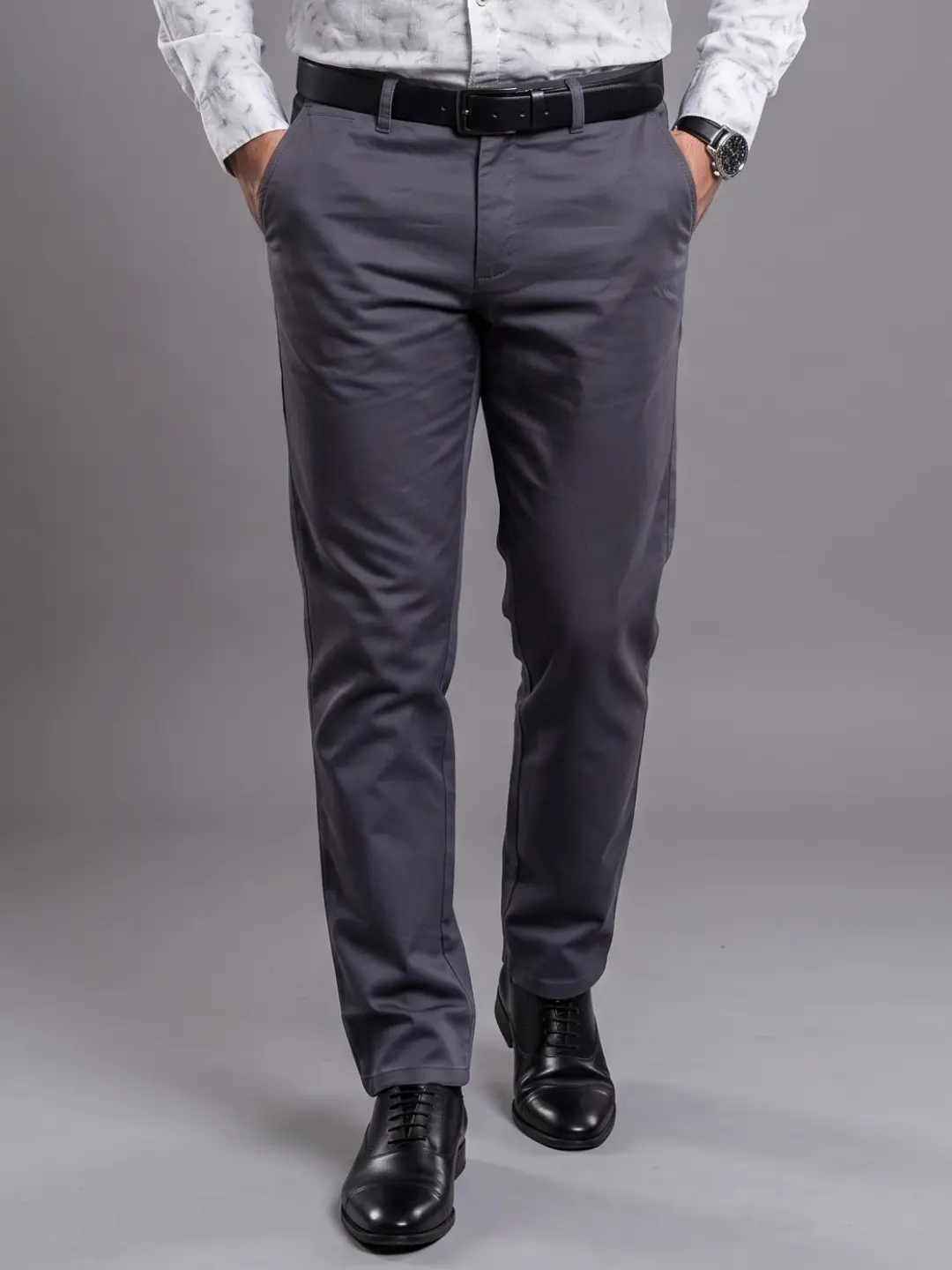 LIVE IN Grey Regular Fit Solid Satin Casual Trousers-LSF 03