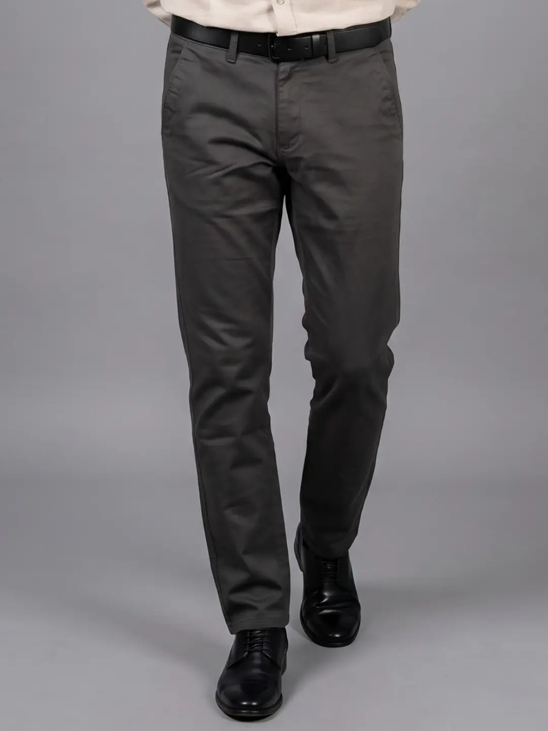 LIVE IN Dark Grey Slim Fit Solid Cotton Casual Trousers-LTL12P237D50
