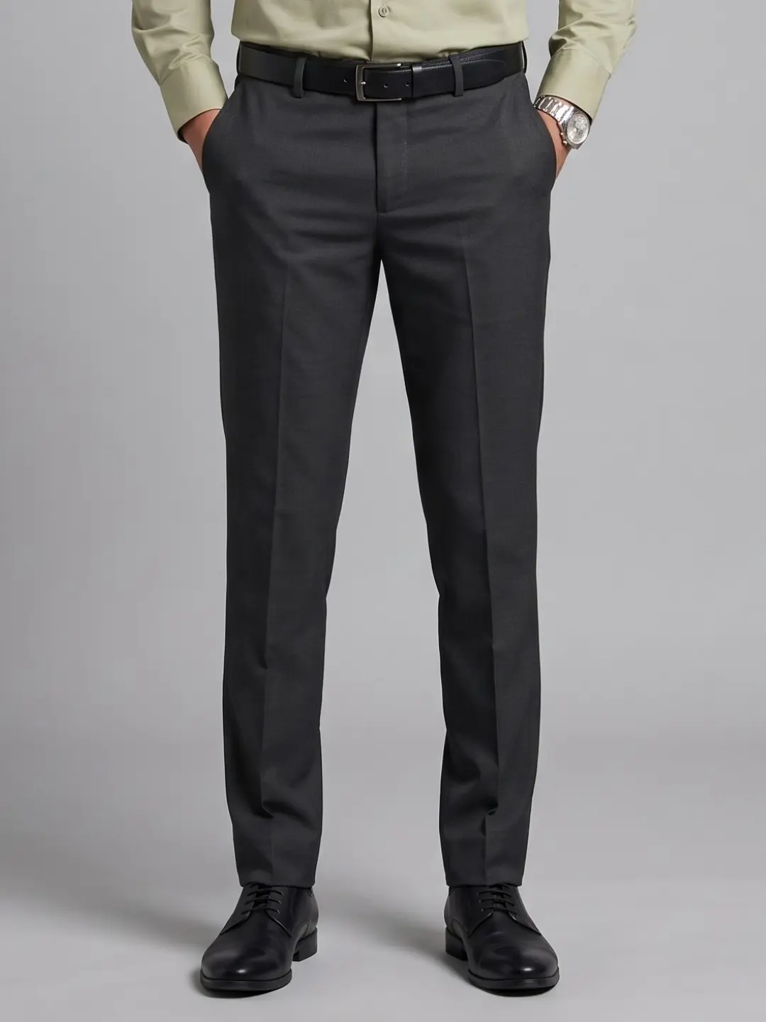 LIVE IN Grey Slim Fit Solid Cotton Formal Trousers-MUF12R111SY3