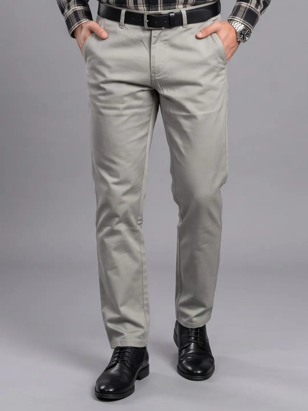LIVE IN Grey Regular Fit Solid Satin Casual Trousers-SLF-PS