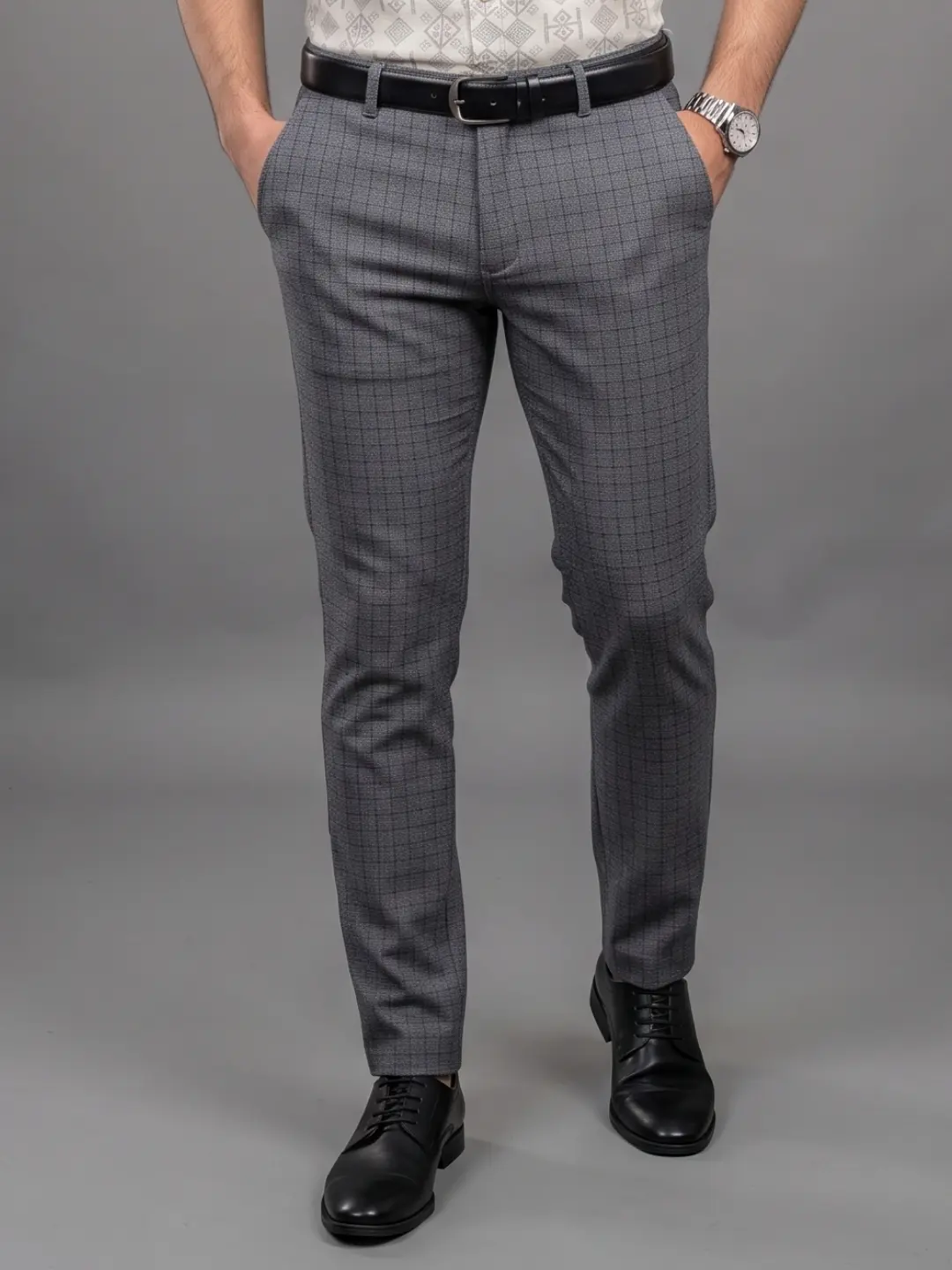 LIVE IN Dark Grey Slim Fit Solid Cotton Casual Trousers-STL12I354SPB