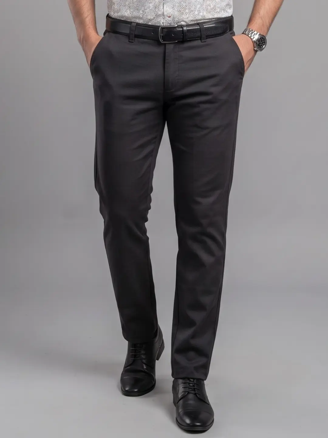 LIVE IN Black Slim Fit Solid Cotton Casual Trousers-STL12I359SP1