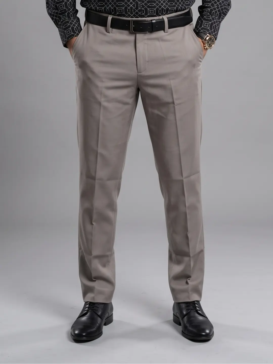 LIVE IN Ash Grey Regular Fit Solid Polycotton Casual Trousers-LTECPP114B72
