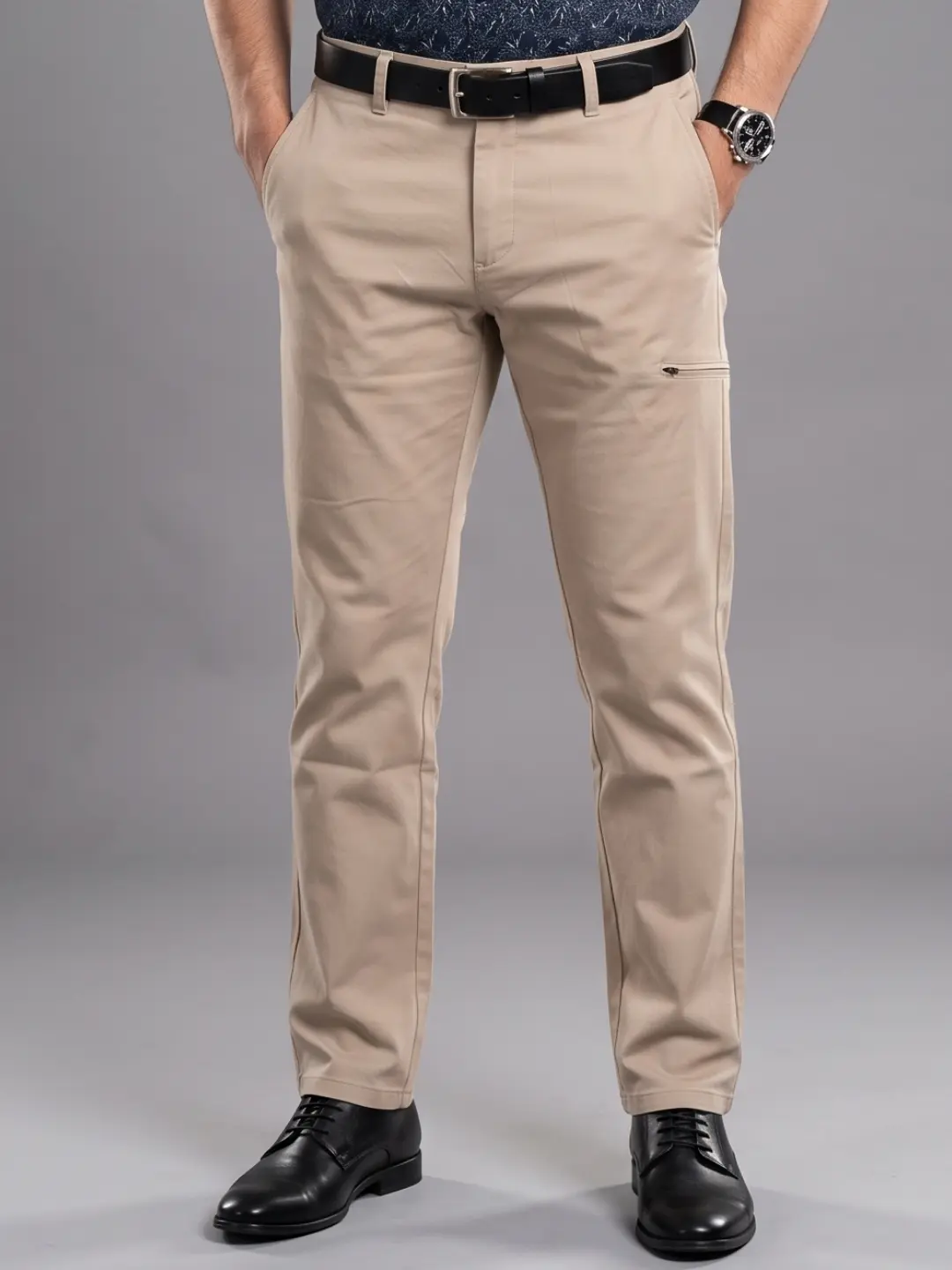 LIVE IN Beige Regular Fit Solid Polycotton Casual Trousers-LTECPP132B12