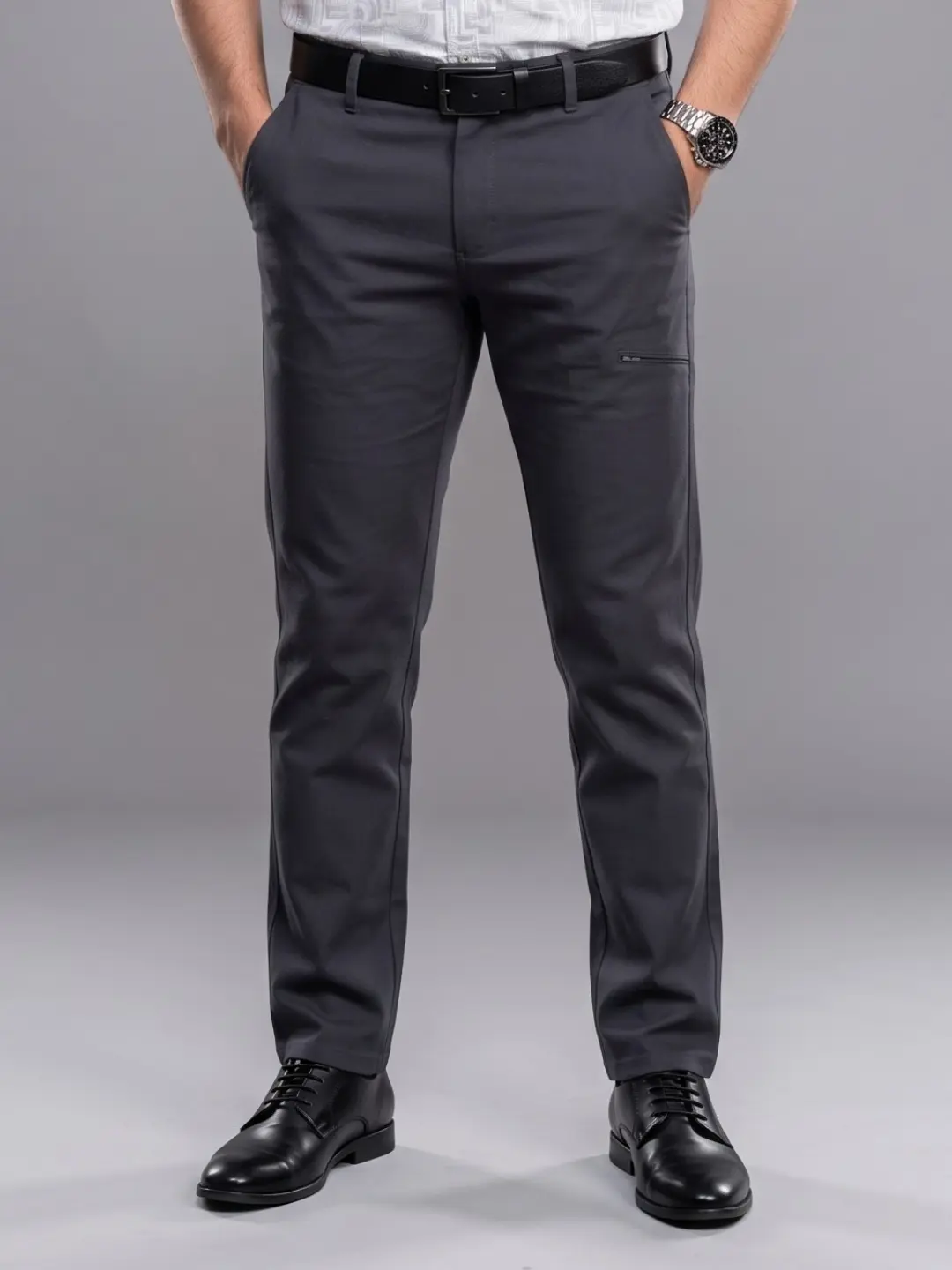 LIVE IN Grey Regular Fit Solid Polycotton Casual Trousers-LTECPP135B42