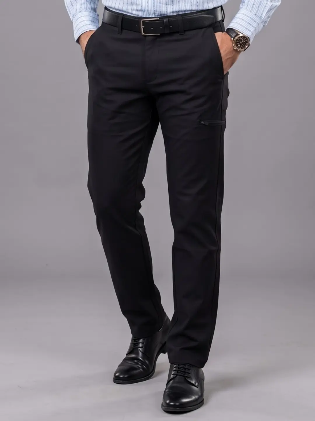 LIVE IN Navy Regular Fit Solid Polycotton Casual Trousers-LTECPP137B62