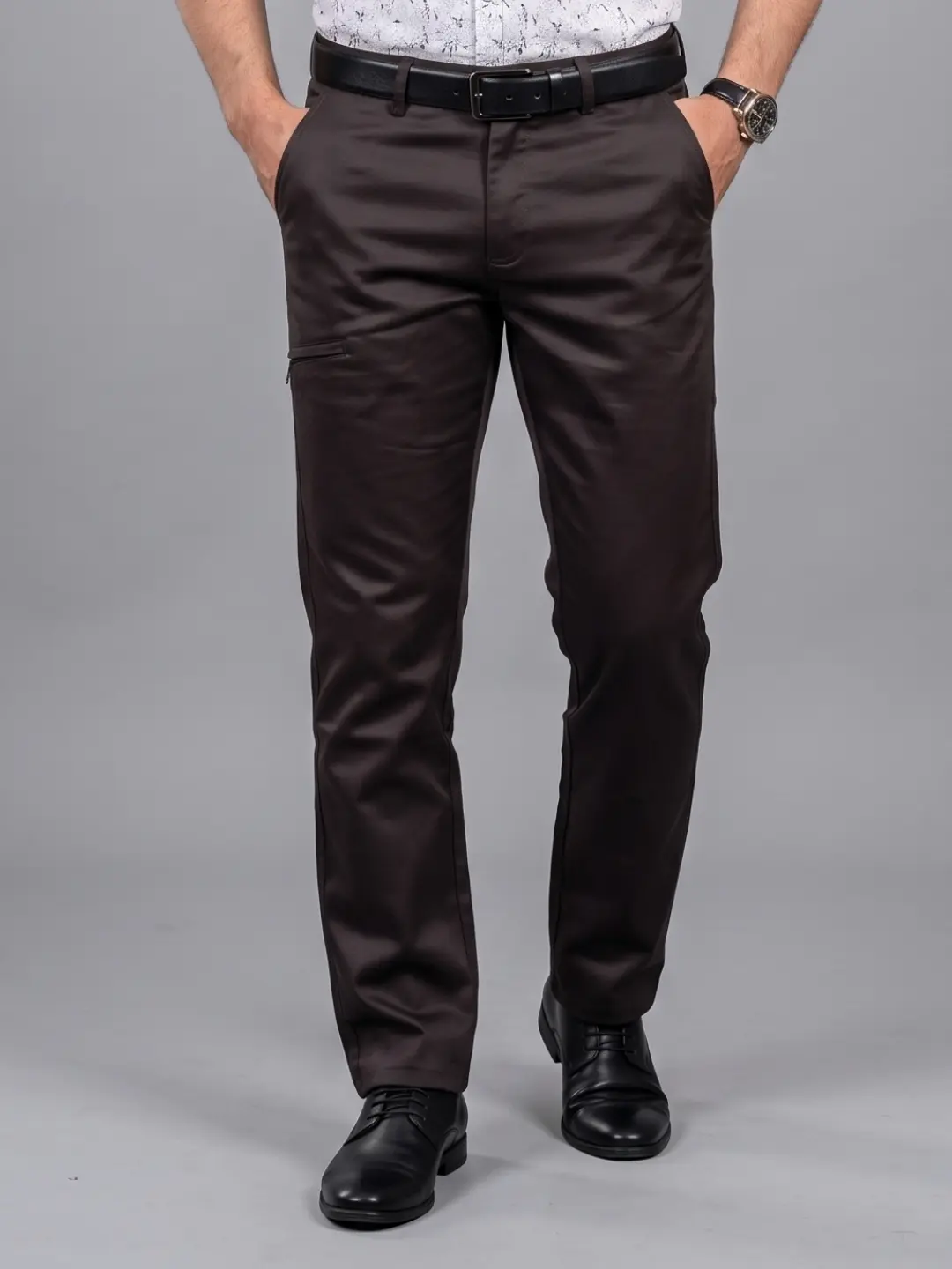 LIVE IN Brown Regular Fit Solid Polycotton Casual Trousers-LTECPP139B22