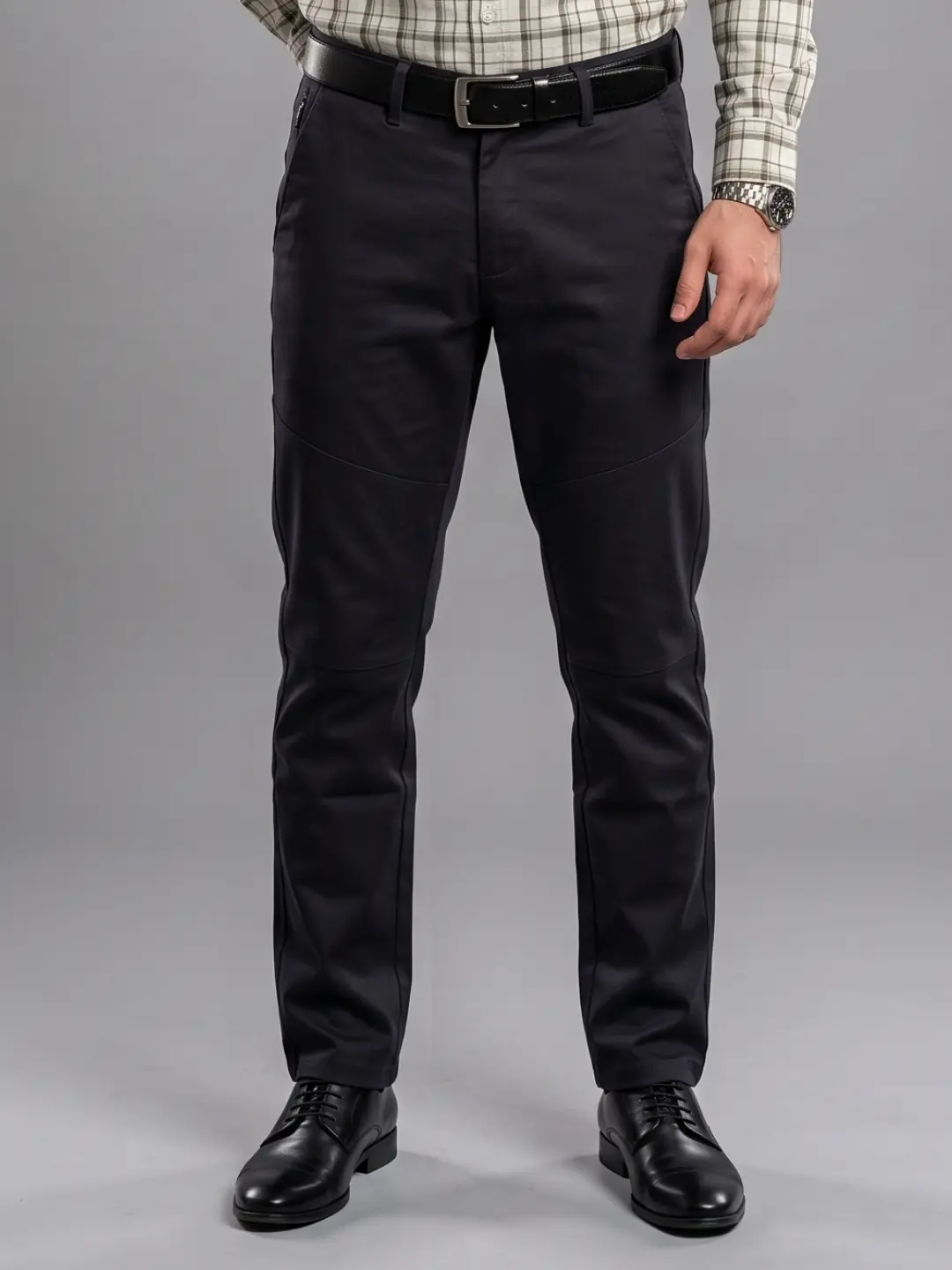 LIVE IN Navy Regular Fit Solid Polycotton Casual Trousers-LTECPP154B62